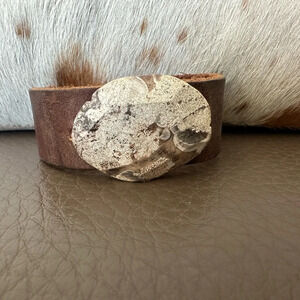 Earthy Unique Rustic Leather Stone Bracelet